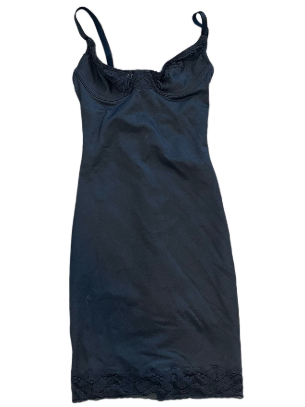 Nancy Ganz Black Lace-Trim Slip Midi Dress
